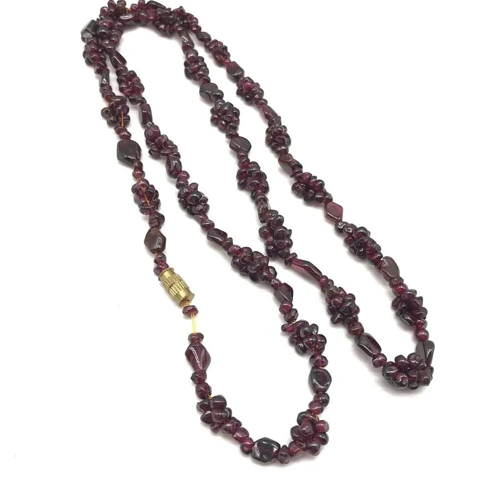 Vintage Antique Genuine Bohemian Garnet Cluster Single Strand Necklace 26